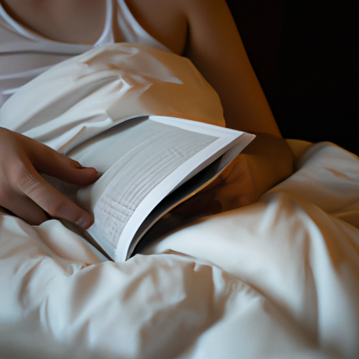 A person reading a book in bed as part of a relaxing bedtime routine.