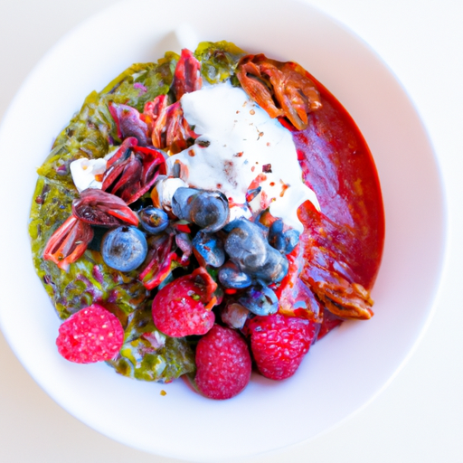 A colorful and nutritious breakfast bowl with fruits, nuts, and yogurt